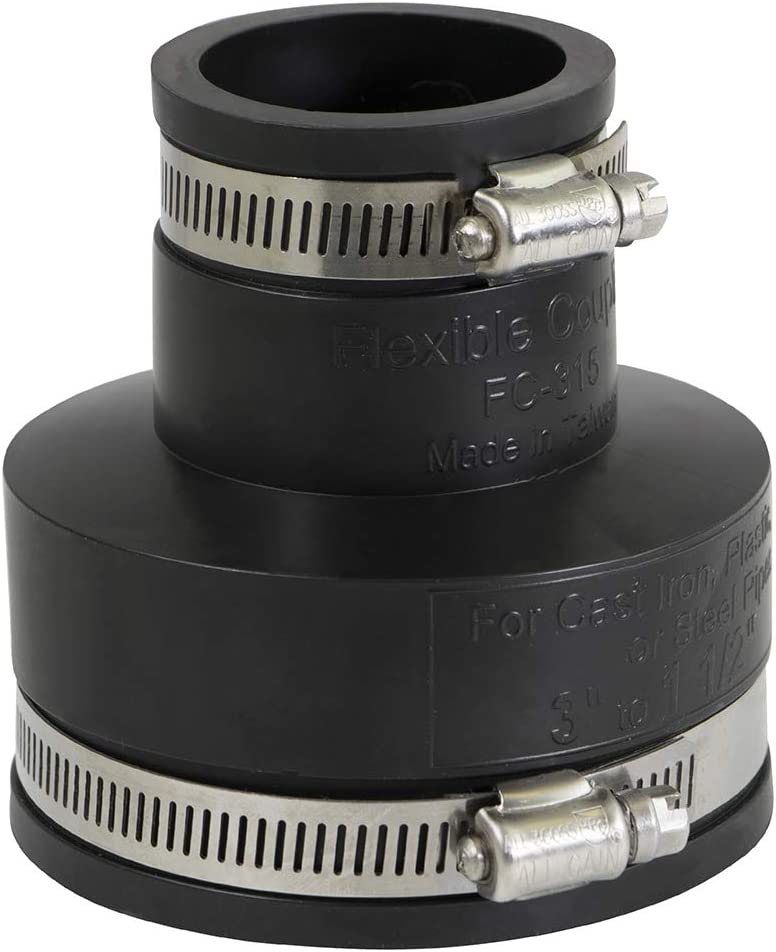 Supply Giant 6I54 Flexible Pvc Reducing Coupling with Stainless Steel Clamps, 3 x 1-1/2 Inch, Black