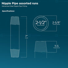 Load image into Gallery viewer, Everflow Supplies NPBL2500-10 Steel Nipple Pipe, Galvanized
