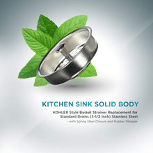 Load image into Gallery viewer, Highcraft 97353 Kitchen Sink Basket Strainer Replacement for Kohler Style Drains Stainless Spring Steel Stopper
