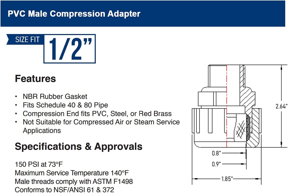 Midline Valve PVC Compression x Male Adapter Pipe Fitting – Pro ...