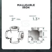 Load image into Gallery viewer, Supply Giant HNDS0400 2&quot; Galvanized Malleable Iron Cross Fitting for 150 lb Applications and with Equal Sized Female Threaded Connects
