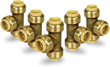 Load image into Gallery viewer, Supply Giant VQFU34-5 Tee Pipe Fittings Push to Connect Pex Copper, CPVC, 3/4 Inch, Brass Pack of 5, 5 Count
