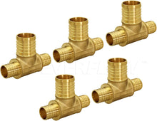 Load image into Gallery viewer, Supply Giant QYSU3410-5 Barb Reducing Tee Pipe Fittings, 3/4&quot; X 3/4&quot; X 1&quot;, Brass (Pack of 5}
