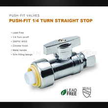 Load image into Gallery viewer, Pushlock UPSSC1214 1/4 Turn Straight Stop Valve Water Shut Off 1/2 Push x 1/4 Inch Compression, Chrome
