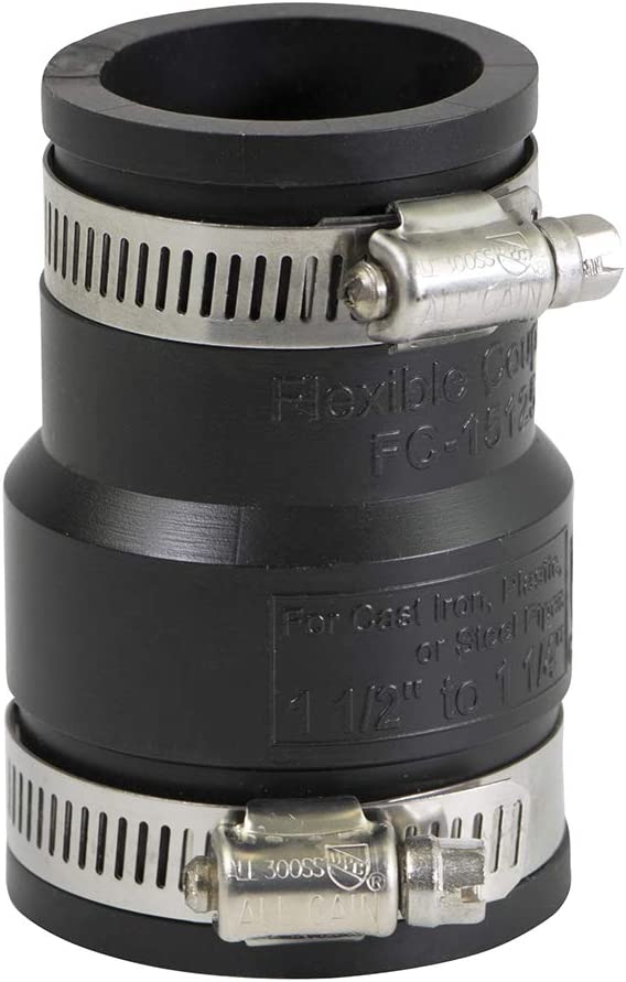 Supply Giant 6I4J Flexible Pvc Reducing Coupling with Stainless Steel Clamps, 1-1/2 x 1-1/4 Inch, Black