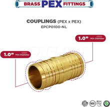 Load image into Gallery viewer, Supply Giant FQDQ0100-10 X PEX Straight Coupling Barb Pipe Fitting 1&quot; (Pack of 10), 1 Inch, Brass (10 Pack)
