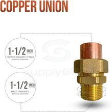 Load image into Gallery viewer, Supply Giant DDNV0112 1-1/2&quot; Lead Free Copper Union Fitting with Sweat to Male Threaded Connects
