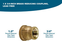 Load image into Gallery viewer, Supply Giant CSSD1002 1 x 3/4 Inch Lead Free Reducing Coupling with Female National Pipe Taper Threaded Ends, Brass Construction, Higher Corrosion Resistance, Economical &amp; Easy to Install, 20
