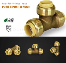 Load image into Gallery viewer, Supply Giant VQFU34-5 Tee Pipe Fittings Push to Connect Pex Copper, CPVC, 3/4 Inch, Brass Pack of 5, 5 Count
