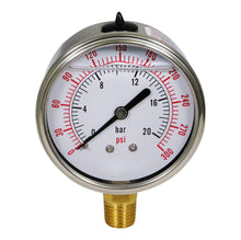 Load image into Gallery viewer, Supply Giant 2.5 inch Dial Face, Stainless Steel, Liquid Filled Pressure Gauge, for Oil, Gas, Water, and Air Pressure Testing, 1/4 in NPT Brass, Lower Mount Connection
