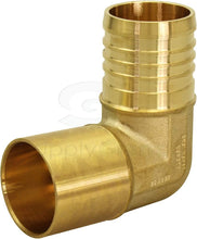 Load image into Gallery viewer, Supply Giant QNTM1212-5 Male Sweat X Pex Barb 90 Degree Elbow Pipe Fitting x 1/2&quot; Brass (pack of 5), 1/2 x 1/2
