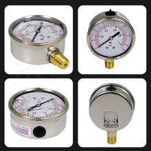 Load image into Gallery viewer, Supply Giant 2.5 inch Dial Face, Stainless Steel, Liquid Filled Pressure Gauge, for Oil, Gas, Water, and Air Pressure Testing, 1/4 in NPT Brass, Lower Mount Connection
