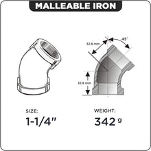 Load image into Gallery viewer, Everflow Supplies BMFF0014 1/4&quot; 45 Degree Malleable Iron Elbow Fitting for High Pressures with Female Thread Connects and Black Finish
