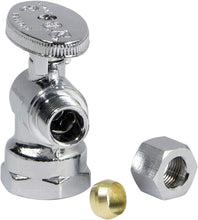 Load image into Gallery viewer, MIDLINE VALVE 81114QS-OM Water Supply Stop Valve with Quarter Turn Wheel; Lead Free; One Piece Design; Angle Shut-off for Toilet, Sink, Dishwasher; 1/2 in. FIP x 1/4 in. O.D. COMP; Chrome Plated Brass
