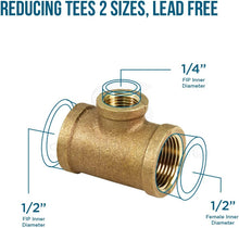 Load image into Gallery viewer, Supply Giant CSSU0120 1/2 in. x 1/4 in. Lead Free Reducing Tee Two Size with Female Threaded Connections Ends, Brass Construction, Higher Corrosion Resistance Economical &amp; Easy to Install, 14
