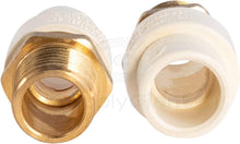 Load image into Gallery viewer, Supply Giant CSDQN056 Male x PVC Adapter Transition Pipe Fitting Durable Over Molded One-Piece Design 3/4 in. Lead Free Brass
