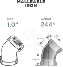 Load image into Gallery viewer, Everflow Supplies GMFF0018 1/8&quot; 45 Degree Galvanized Malleable Iron Elbow for High Pressures
