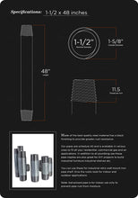 Load image into Gallery viewer, Supply Giant QDHM1548 48&quot; Long Pre-Cut Galvanized Pipe with 1-1/2&quot; Nominal Size Diameter, 1-1/2&quot; x 48&quot;
