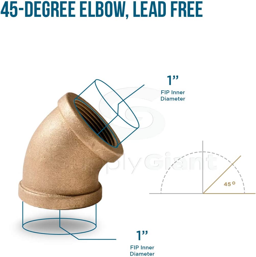 1-Inch 45-Degree Brass Elbow Fitting - Lead-Free NPT Threads For Plumbing Connections