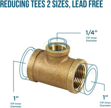 Load image into Gallery viewer, Supply Giant CSSU1000 1 x 1/4&#39;&#39;-Inch Lead Free Reducing Tee Two Size with Female Threaded Connections Ends, Brass Construction, Higher Corrosion Resistance Economical &amp; Easy to Install, 14
