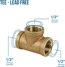 Load image into Gallery viewer, Supply Giant CSUF0012 Brass Tee Pipe Fitting 1/2 in. FIP Lead Free, 12
