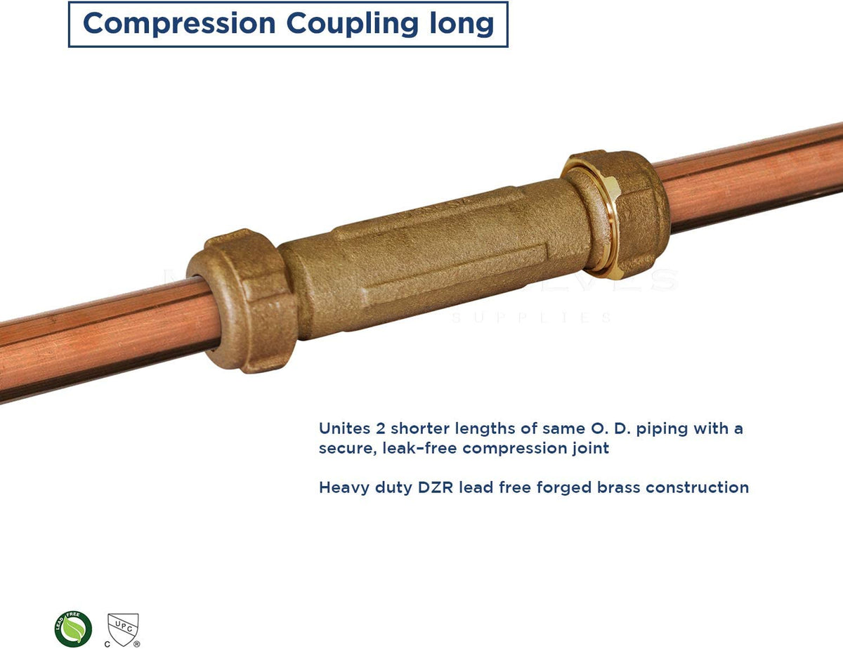 Midline Valve Compression Coupling Fitting, with Packing Nut, Brass Di ...