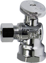 Load image into Gallery viewer, MIDLINE VALVE 81114QS-OM Water Supply Stop Valve with Quarter Turn Wheel; Lead Free; One Piece Design; Angle Shut-off for Toilet, Sink, Dishwasher; 1/2 in. FIP x 1/4 in. O.D. COMP; Chrome Plated Brass
