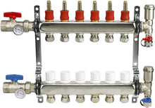 Load image into Gallery viewer, Midline Valve PEX Manifold 1/2 in. for Radiant Heating System; with Valves, Vents, Gauges, and Mounting Brackets
