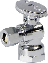 Load image into Gallery viewer, MIDLINE VALVE 81114QS-OM Water Supply Stop Valve with Quarter Turn Wheel; Lead Free; One Piece Design; Angle Shut-off for Toilet, Sink, Dishwasher; 1/2 in. FIP x 1/4 in. O.D. COMP; Chrome Plated Brass
