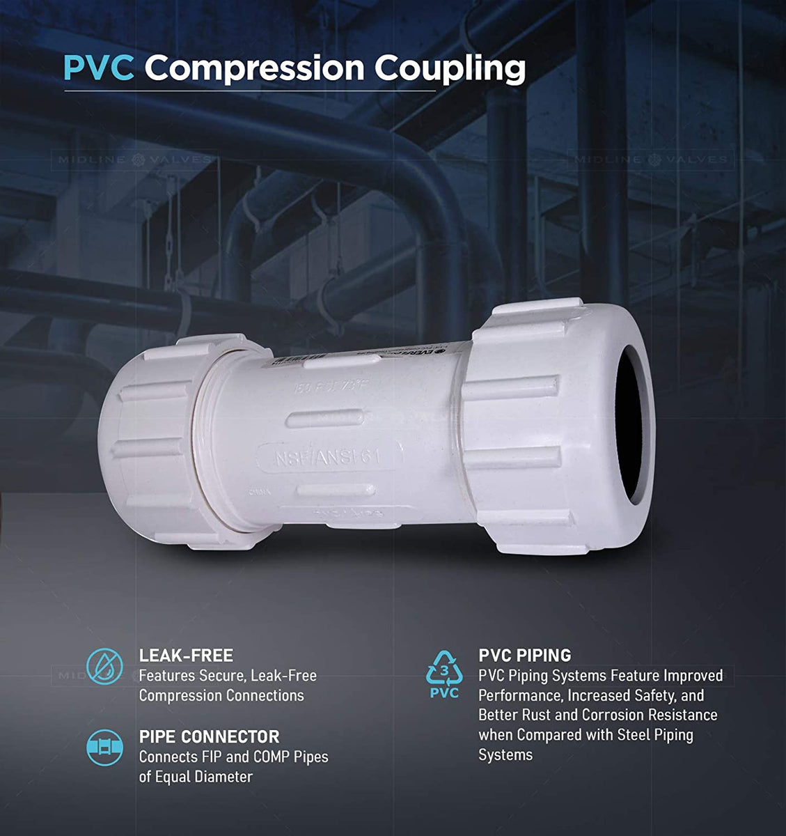 Midline Valve PVC Compression Coupling Pipe Fitting – Pro Plumbing ...