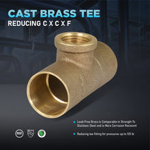 Load image into Gallery viewer, Supply Giant DDGU1112 C X F Lead Free Cast Brass Tee Fitting with Solder Cups and Female Threaded Branch, 1&quot; x 1&quot; x 1/2&quot;
