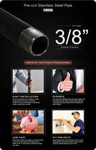 Load image into Gallery viewer, Supply Giant QDCM3824 24&quot; Long Pre-Cut Black Steel Pipe with 3/8&quot; Nominal Size Diameter
