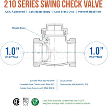 Load image into Gallery viewer, Midline Valve Swing Check Valve, Backflow Prevention, Lead Free 1/2 in. FIP Connections
