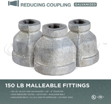 Load image into Gallery viewer, Supply Giant GMRC0140-5 Galvanized Reducing Coupling Malleable Iron Threaded Pipe Fitting Connector, Connects to 1/4 x 1/8 Inch (Pack of 5)
