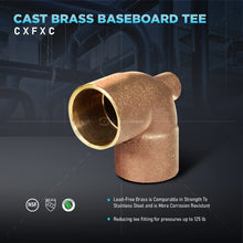 Load image into Gallery viewer, Supply Giant DGDU563I Cast Brass Baseboard Tee Fitting with Solder Cup to Female Thread Connection and Solder Cup Branch, 3/4&quot; x 1/8&quot; x 3/4&quot;, Copper
