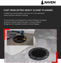 Load image into Gallery viewer, Raven DGDY6434 Extra Heavy Cast Iron Closet Flange, 4&quot; x 2-1/2&quot;, 2-1/2”, Black
