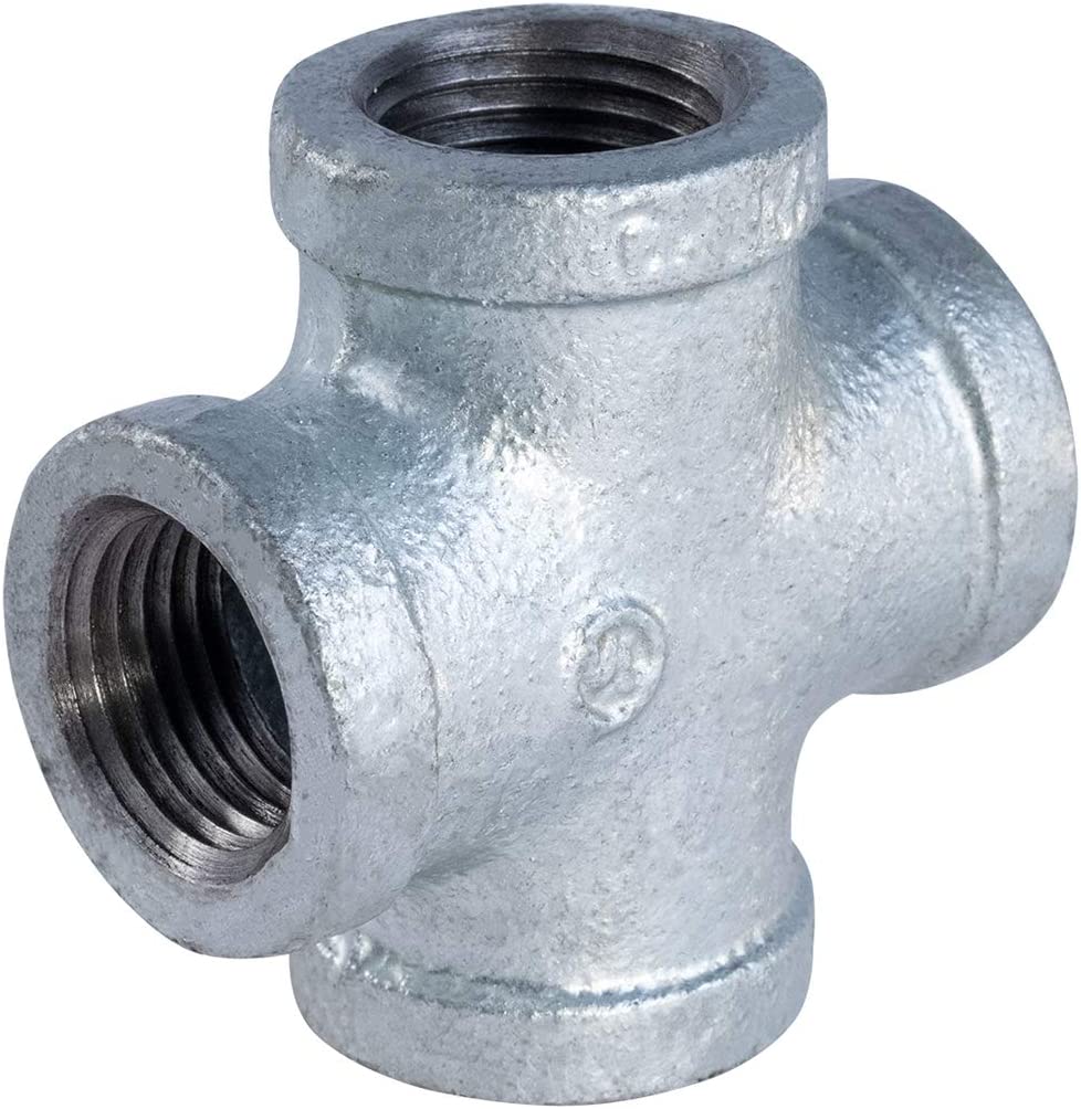 Everflow Supplies Galvanized Malleable Iron Cross Fitting for 150 lb Applications and with Equal Sized Female Threaded Connects
