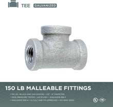Load image into Gallery viewer, Everflow Supplies High Pressure Galvanized Malleable Tee Fitting with Female Threaded Connections, 1/4&quot;
