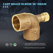 Load image into Gallery viewer, Supply Giant DDEM0340 3/4&quot; Cast Lead Free Brass 90 Degree Elbow with Sweat Connects and Drain Caps, 27
