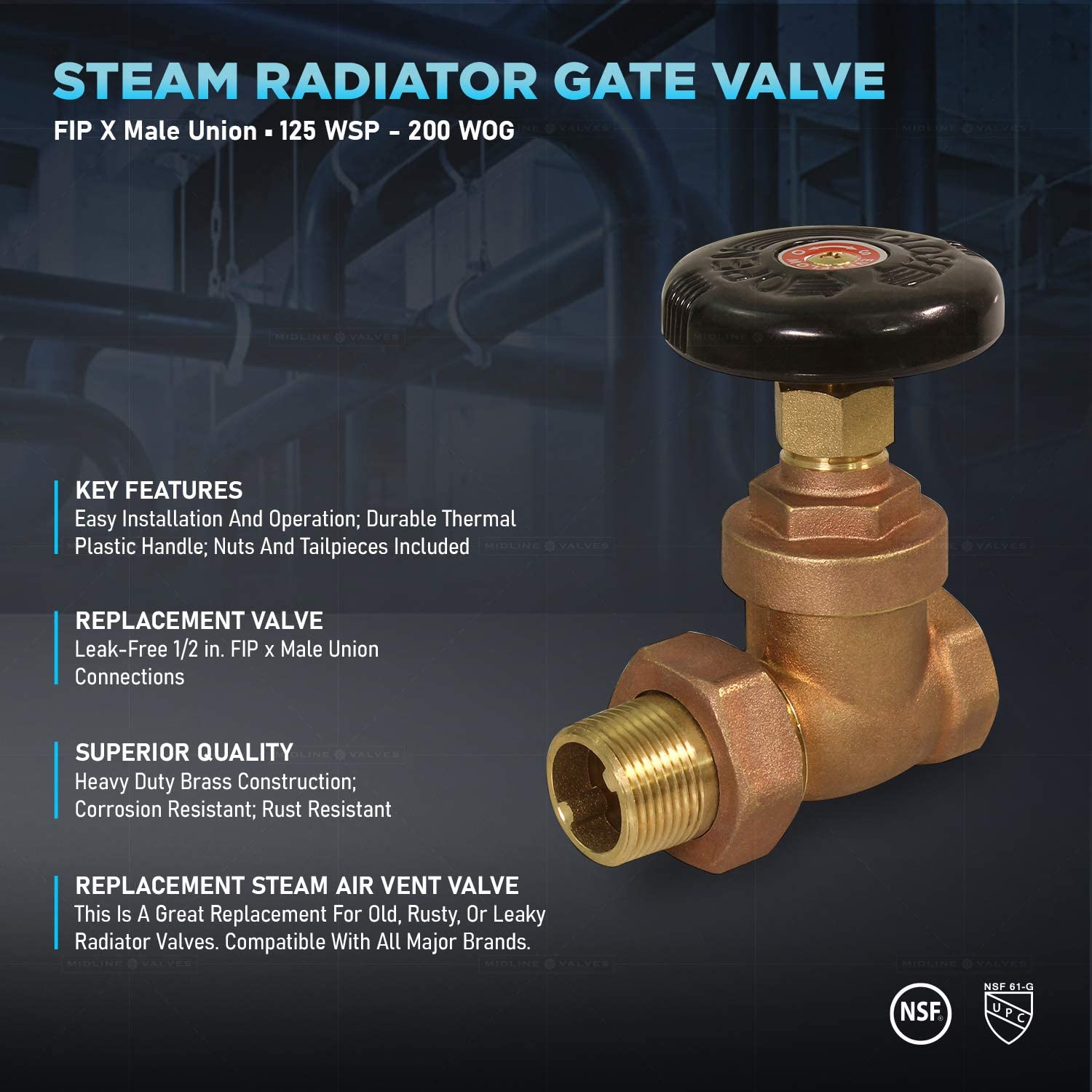 Midline Valve Steam Radiator Gate Valve; Air Vent Temperature Control ...