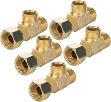 Load image into Gallery viewer, Midline Valve 73338-OM-5 Add On Tee Fitting, Split Supply Line Outlet 3/8 in. FIP COMP x MIP x Male Brass (5 Pack), 3/8&quot; Fem x 3/8&quot; Male x 3/8&quot; Male
