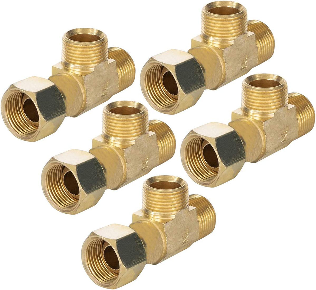Midline Valve 73338-OM-5 Add On Tee Fitting, Split Supply Line Outlet 3/8 in. FIP COMP x MIP x Male Brass (5 Pack), 3/8