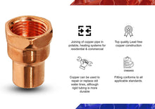 Load image into Gallery viewer, Supply Giant DDGA0012 Female Adapter Fitting with C X F Connections, 1/2, Copper
