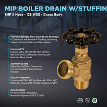 Load image into Gallery viewer, MIDLINE VALVE 6834 Boiler Drain Valve with Stuffing Box 1/2 in. MIP Inlet x 3/4 in. MHT Outlet
