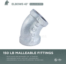 Load image into Gallery viewer, Everflow Supplies GMFF0018 1/8&quot; 45 Degree Galvanized Malleable Iron Elbow for High Pressures
