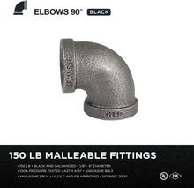 Load image into Gallery viewer, Everflow Supplies 90 Degree Malleable Iron Elbow Fitting for High Pressures with Female Thread Connects and Black Finish
