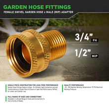 Load image into Gallery viewer, Supply Giant H63T-5634-10 Garden Hose Adapter, 3/4&quot; FH SWIVEL x 1/2&quot; MIP , Brass 10 Pack
