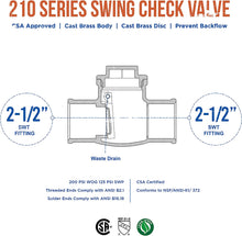 Load image into Gallery viewer, Midline Valve 432D434 Swing Check Valve, Backflow Prevention, Lead Free 2-1/2 in. Sweat Connections, Cast Brass
